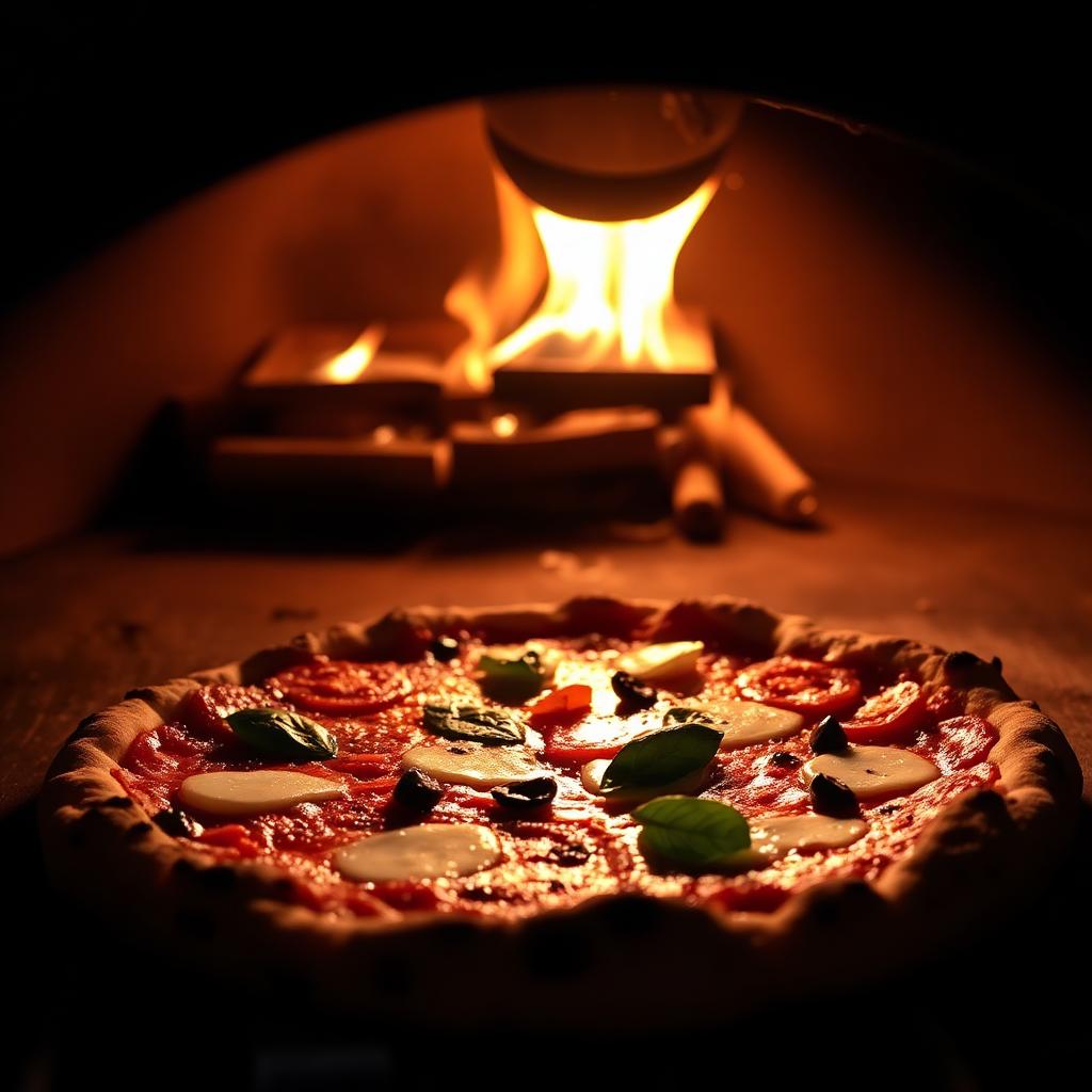Pizza no forno a lenha